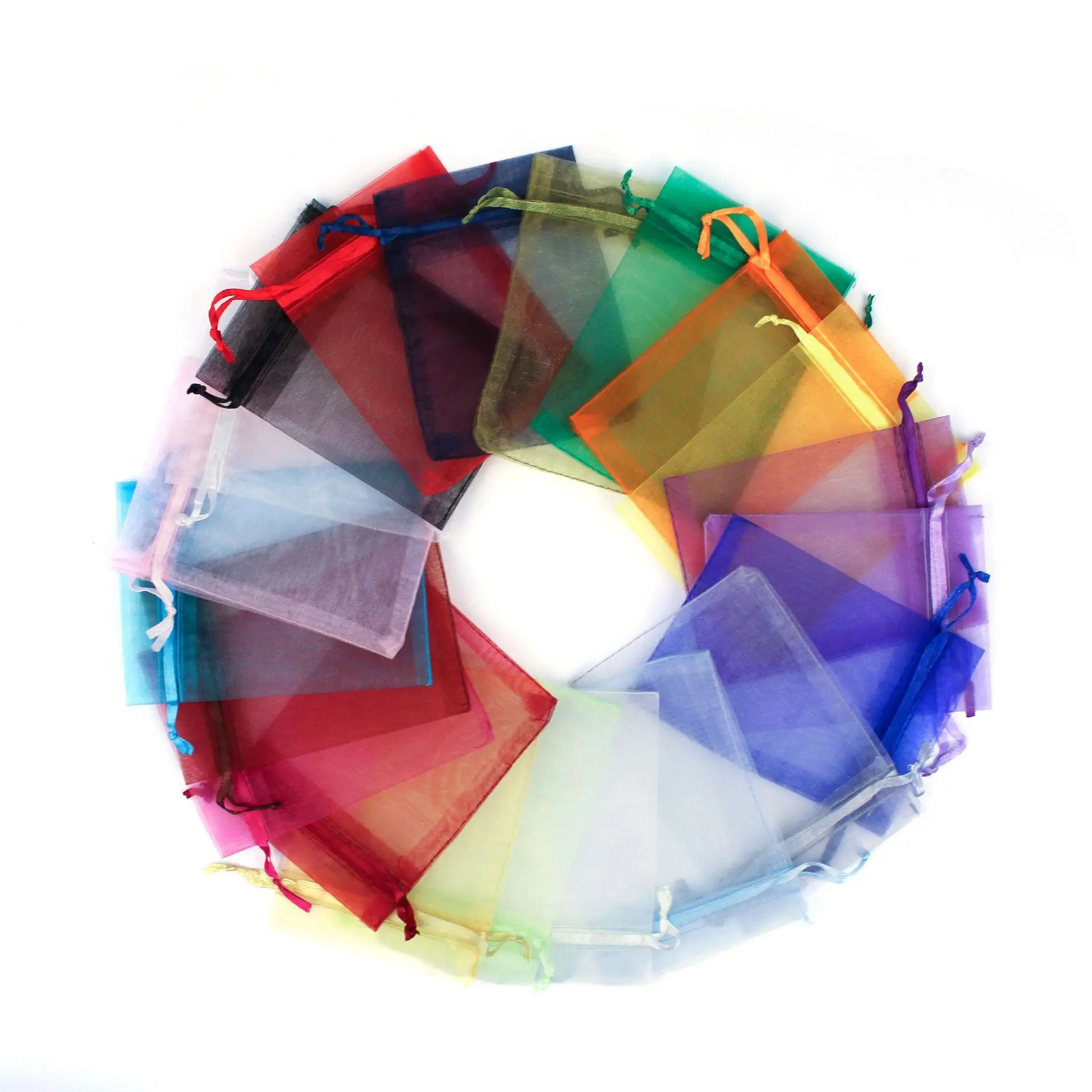Wholesale 24 Colors Different Size Organza Bags Women Makeup Jewelry Gift Drawstring Organza Bag With Customized Logo