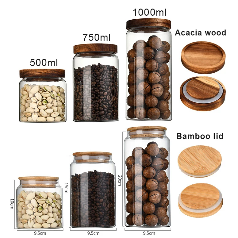 Контейнеры для хранения в кладовой стеклянные банки продуктов с деревянными бамбуковыми