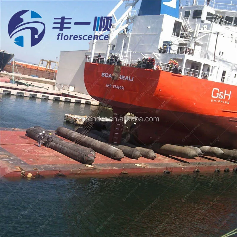 Inflatable rubber airbags for ship launching