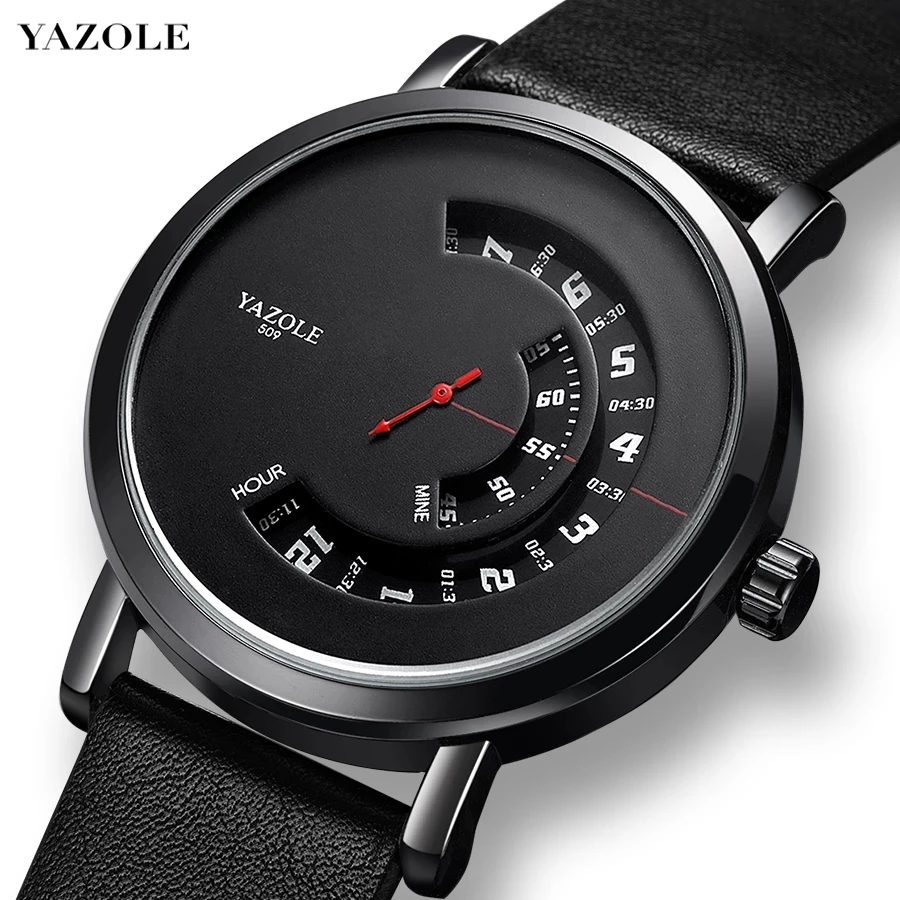 YAZOLE 511 высококачественные черные мужские кварцевые часы 2021 PU Кожаный ремешок Водонепроницаемый Календарь Дата дисплей повседневные дизайн