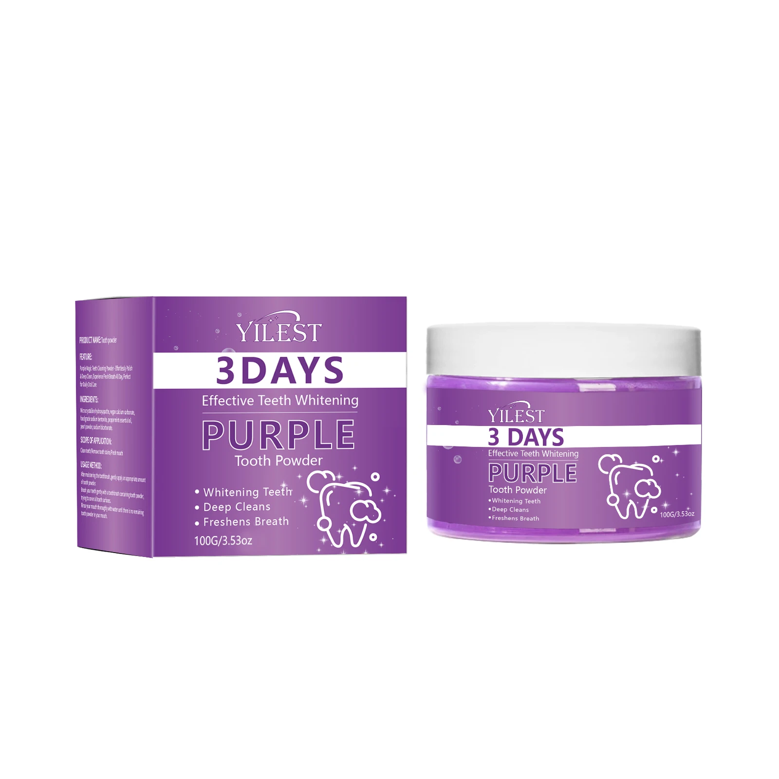 YILEST 3-days Effective Teeth Whitening Powder Purifying Tooth Powder for Clean Teeth Fresh Breath