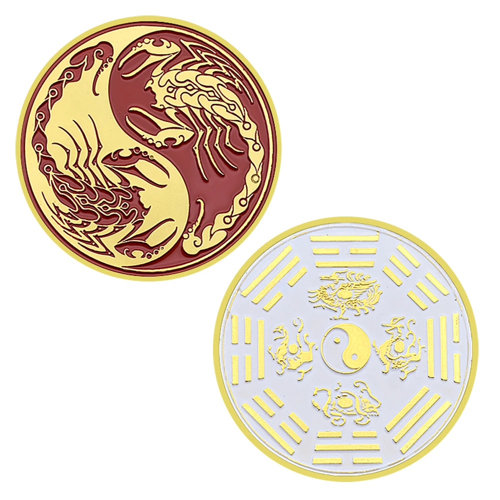 Dragon and Phoenix Gold Coin Chinese Tai Ji Commemorative Medal In Capsule Gifts