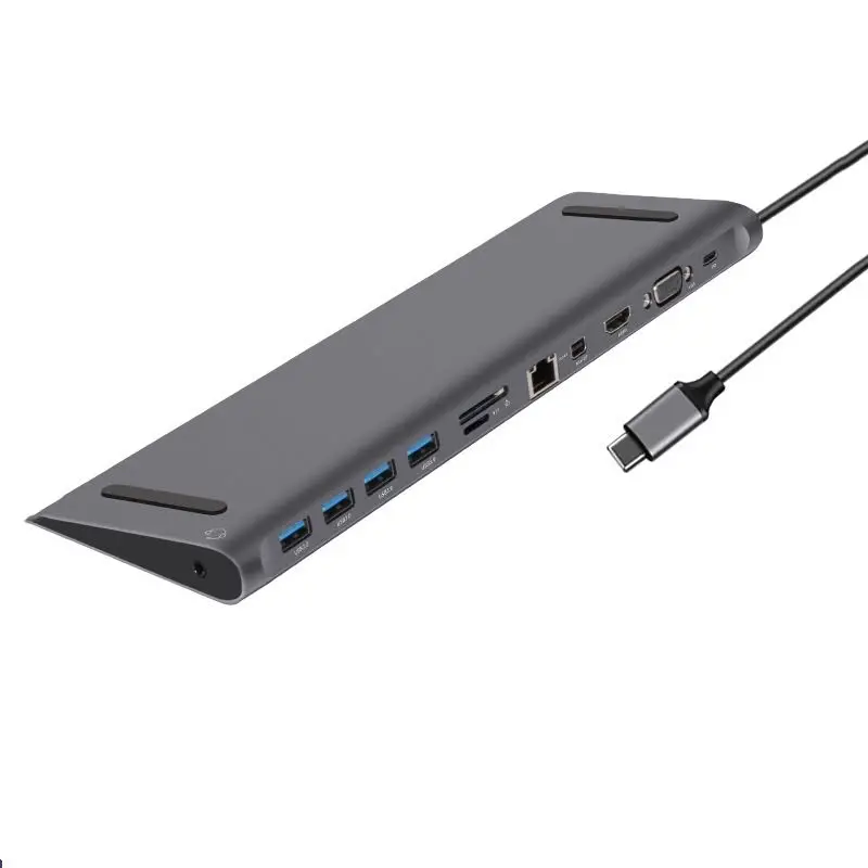 12 In 1 Laptop Stand Hub USB-C To RJ45 1000M Network 4k HD VGA Card Sim Reader Adapter Usb Type C Docking Station