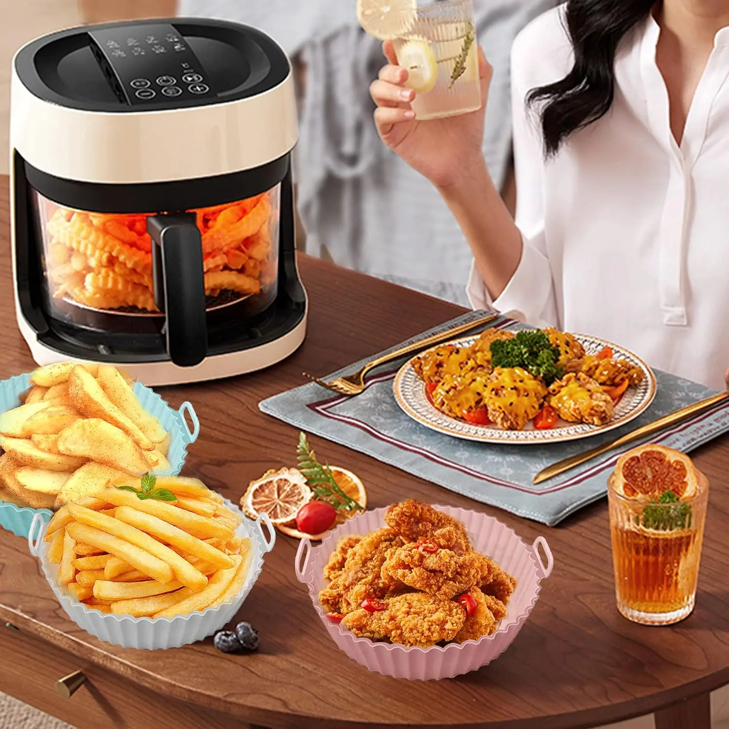8 Inch Non-stick Reusable Food Grade Air fryer Silicone Pot Basket Liner Air Fryer Silicone Pot for Air Fryer