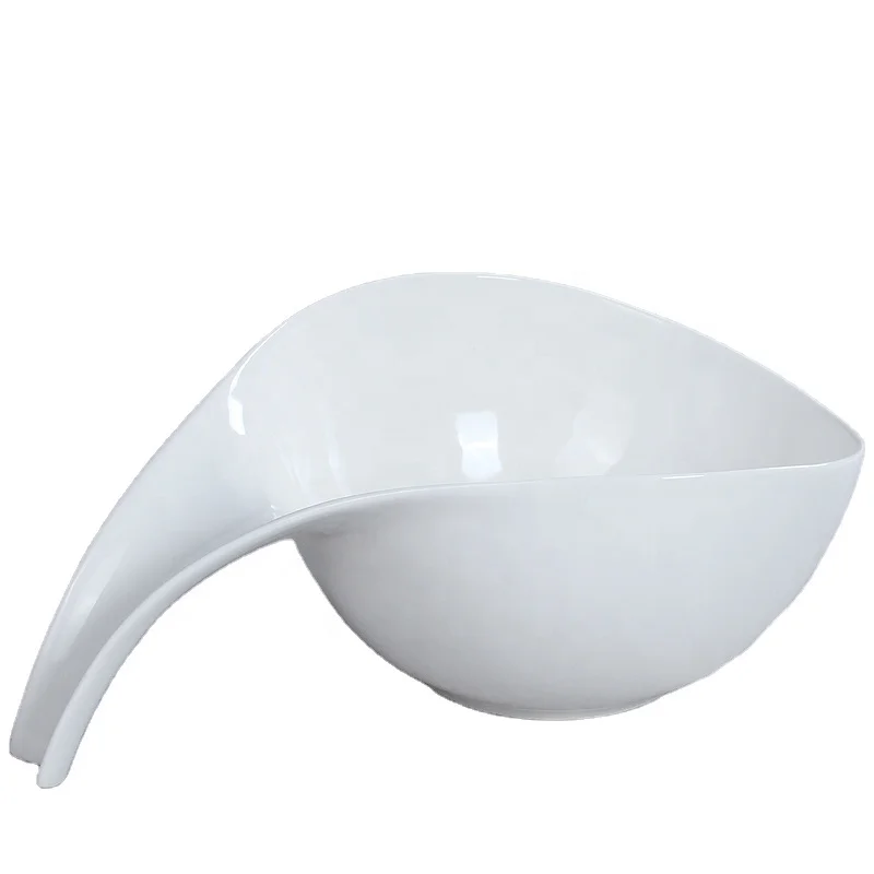 Factory Supply Restaurant Tableware Reusable White Melamine Salad Bowl with handle