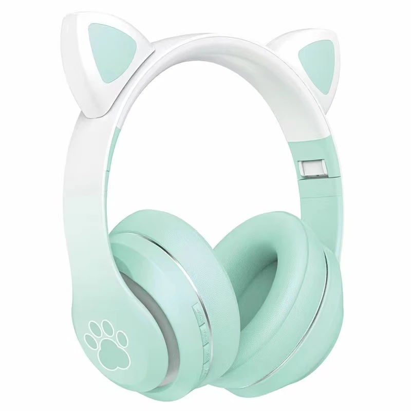 Wander SN36M Cat Ear Girls Wireless Headset Pink Blue Cute BT Headphone Kitty Glowing Light Up Gradient Color Cat Ear Headphone