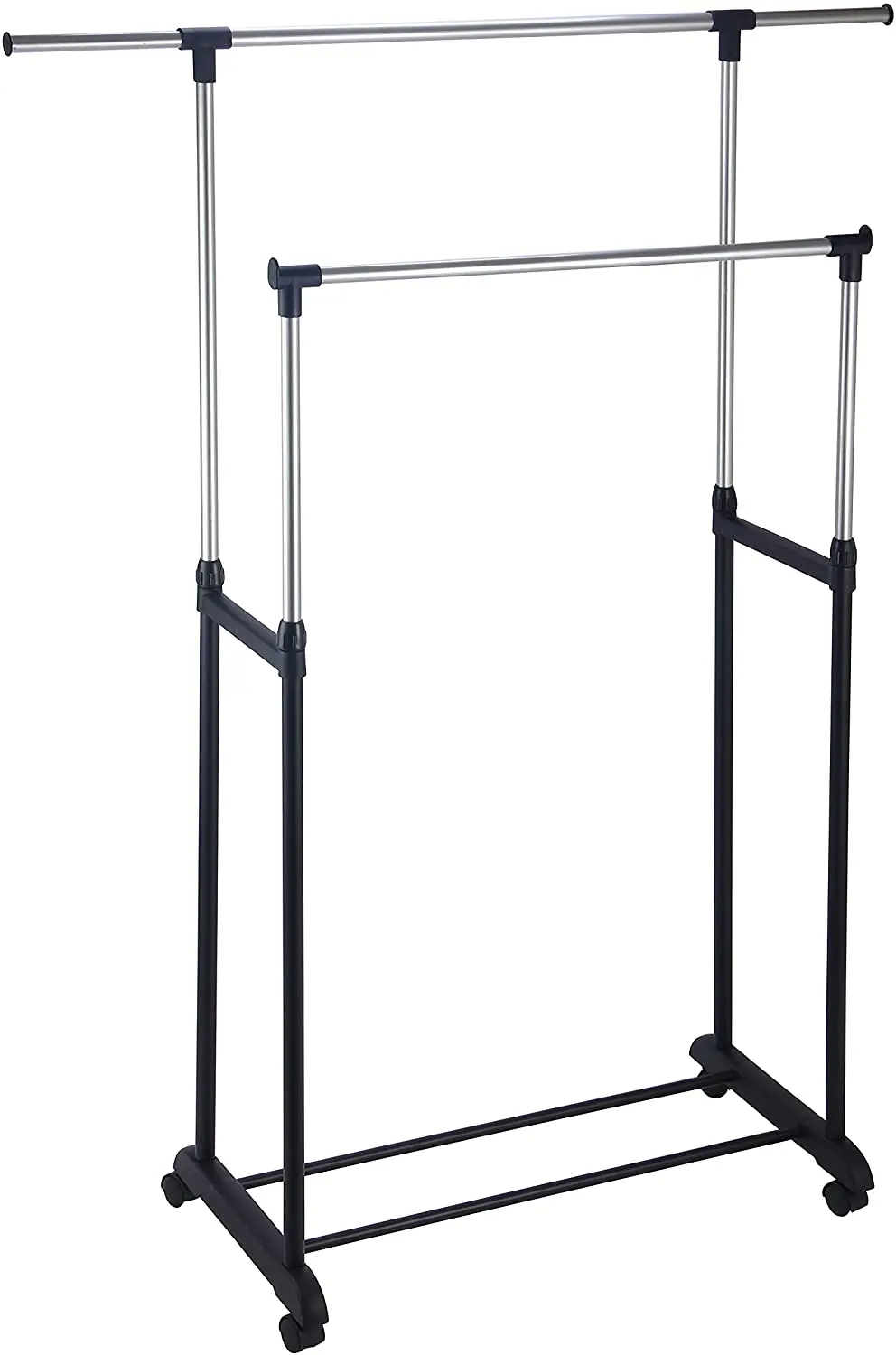 Hot Sale Stainless Steel Movable Dress Cloth Hanger Double Layer Portable Garment Rack Stand