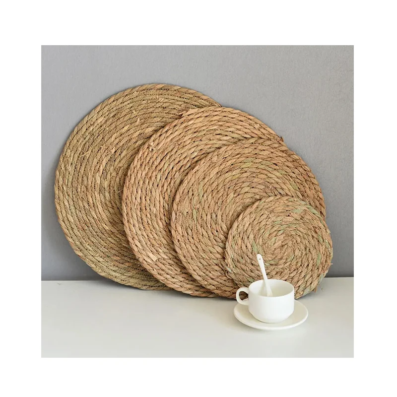 Natural Seagrass Place Mat rattan placemats Hand-Woven cup mat round woven placemats wholesale for kitchen dining table