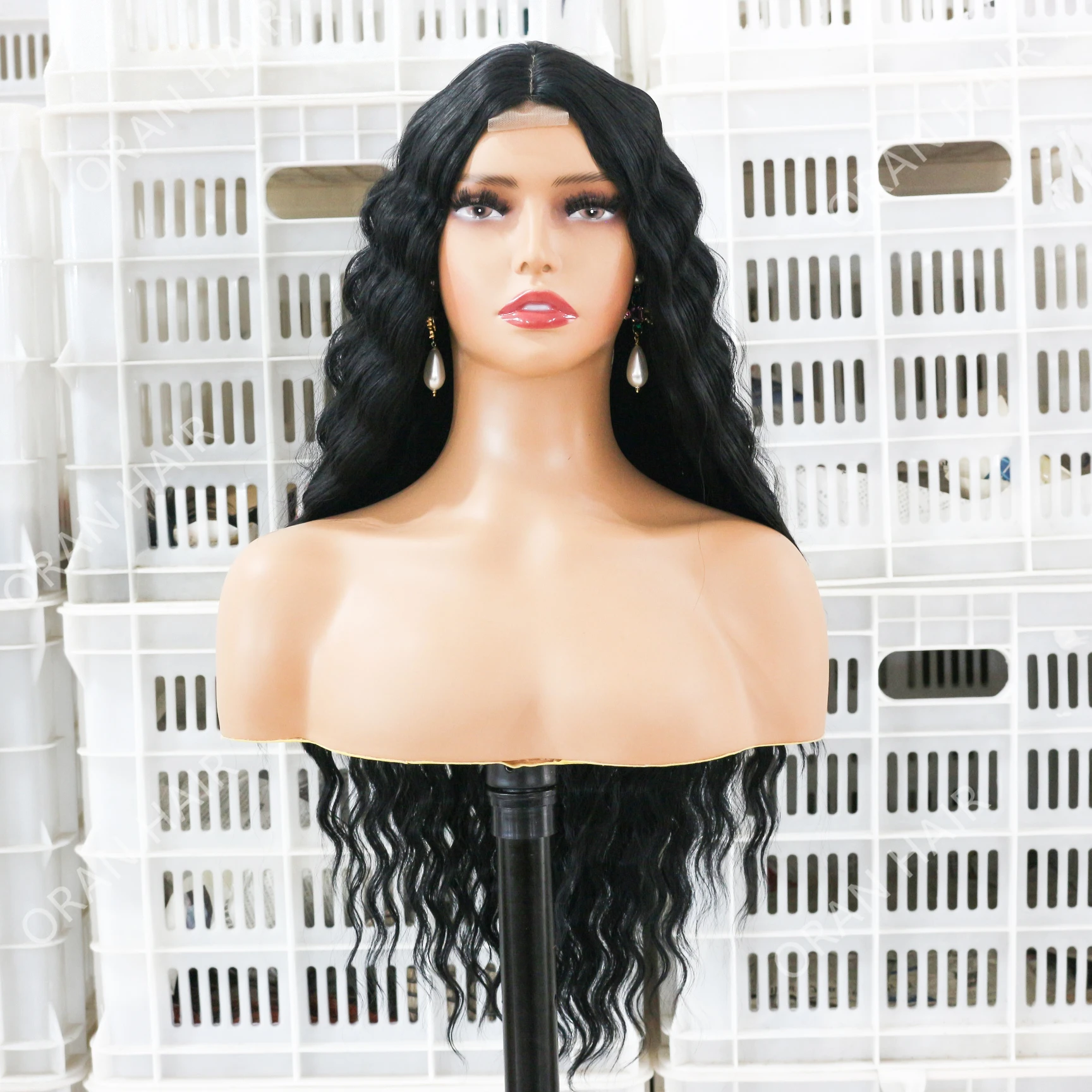 Afro Heat Friendly Cheapest Natural Blend Black Dark Brown Long Deep Wave Synthetic Hair Wig small part lace  View