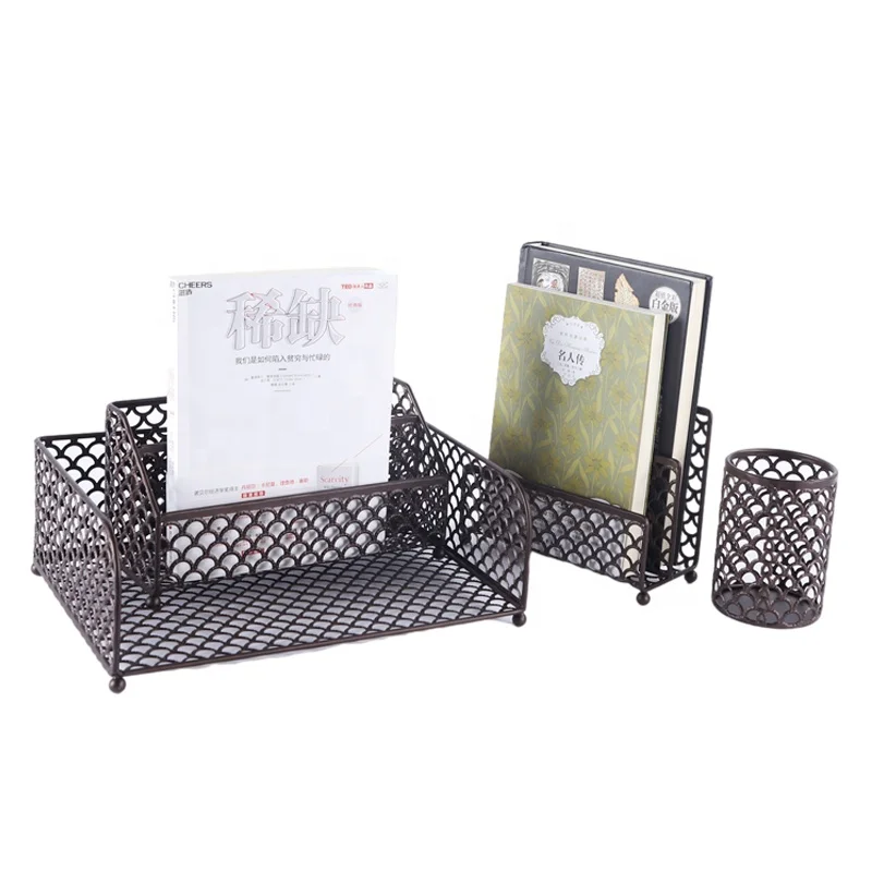 Fast delivery factory price home office metal articulos de escritorio table organizer for desktop