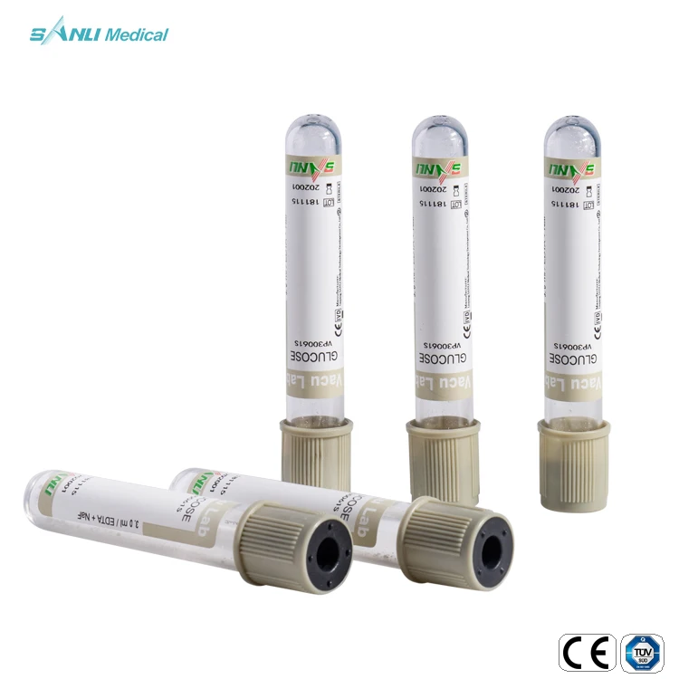 CE quality edta na2 plasma glucose vacuum blood collection test tube oxalate 2ml 13*75 mm grey cap