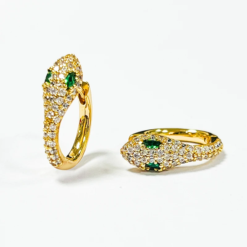 Wholesale stock gold zirconia inlaid snake earrings fashion ladies jewelry high quality copper earrings