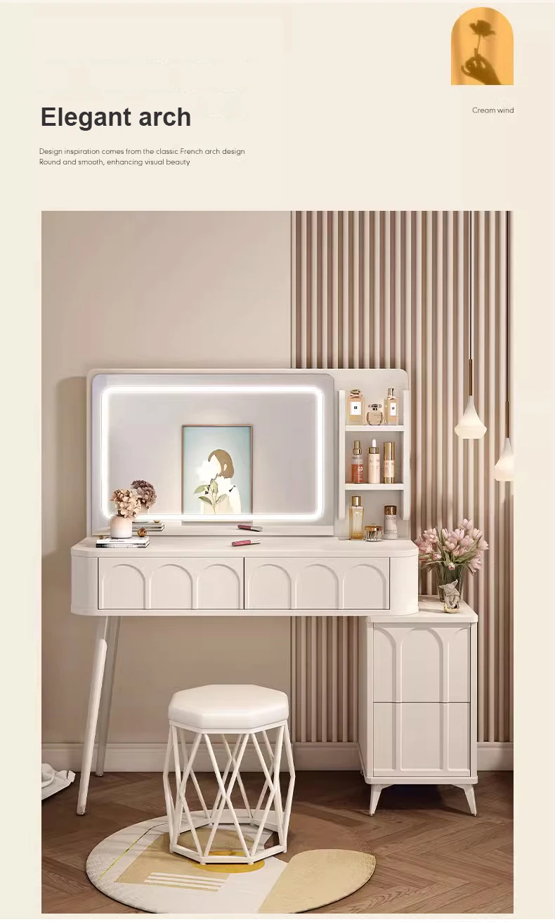 Cream dressing table small apartment bedside dressing makeup vanity table with mirror