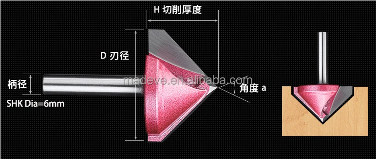 Wholesale 6mm Shank 3D V Shape Grooving CNC Milling Tungsten Carbide Tipped Carving Router Bit