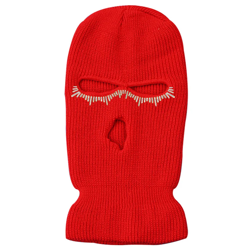 New Custom Winter Cover Face Hat Custom Face Mask Balaclava Knitted Rhinestone Full Face Cover 3 Holes Ski Mask