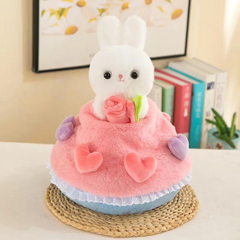 Creative Romantic Love Heart & Bouquet Flower Shaped Bunny Rabbit Plush Toys Birthday Valentines Gifts for Girls