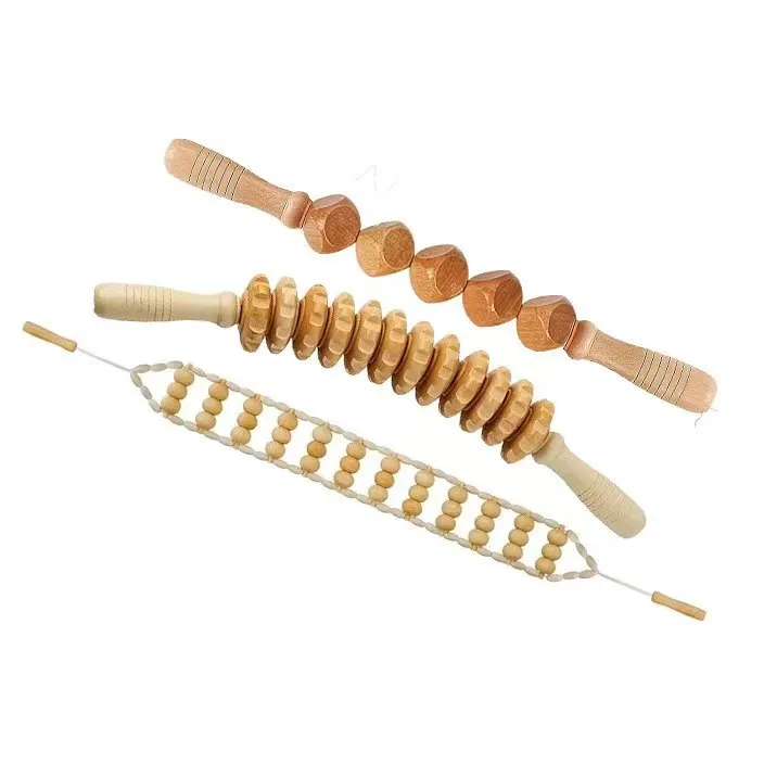 3 pcs Wooden facial rolling tendon stick wooden scraping massage cup head massager V-face slimming face massage