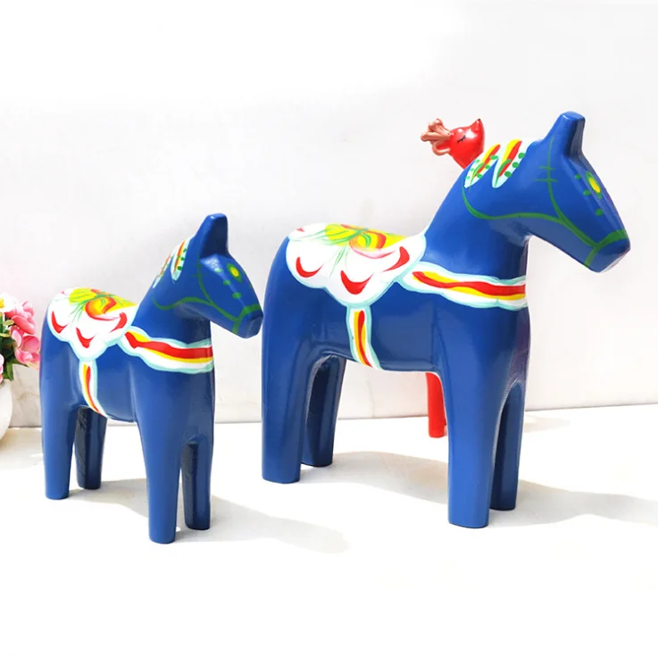 Nordic wooden animals red horse wooden crafts home desktop decoration ornaments