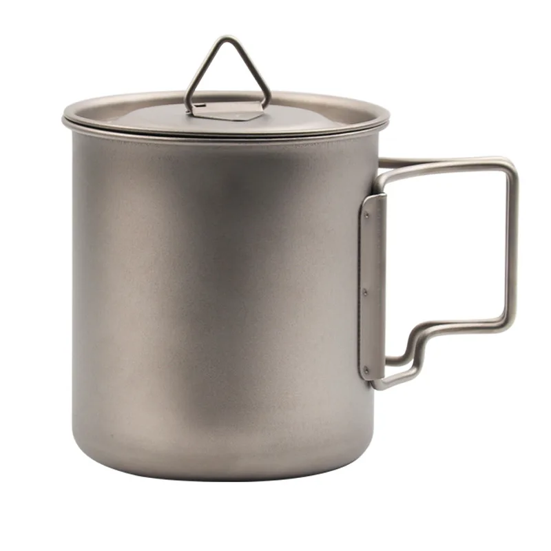 Wholesale Titanium Coffee Mug with Folding Handle Outdoor Camping Cup with Lid for Adventures