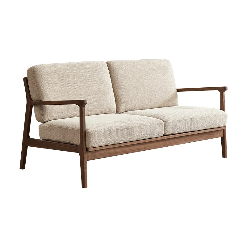 North America Brown Walnut Japanese Style Living Room Furniture Modern Solid Walnut Wooden Sofa