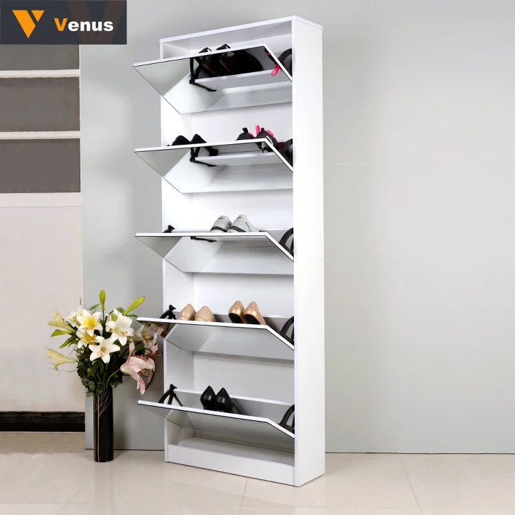 Hot Sale Modern Shoe Cabinet Flip-down Mirrored High Quality Wooden Shoe Cabinet Shoe Rack Wood Cabinet With Mirror