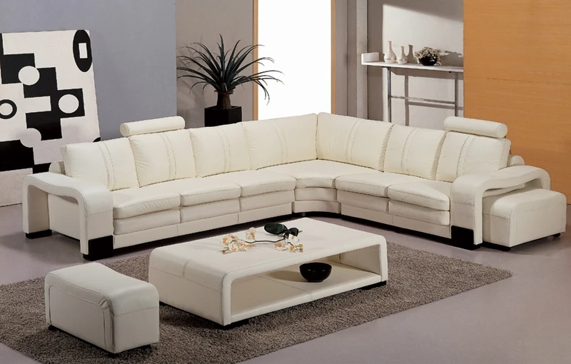 Modern Luxury Villa Sofa Sectional Leather Couch Corner Modular White Leather Living Room Sofa Sets