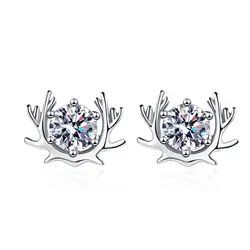 925 pass diamond test d color wholesale Christmas Antler vvs real gra moissanite stud earring for women