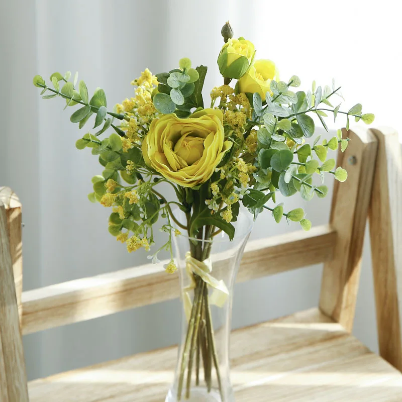 High Quality 38CM Artificial Rose Bunch for Weddings and Bride Holding Flowers for Crochet Decorations Wholesale