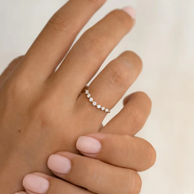 Lyburchi 925 Sterling Silver 14K/18K Gold Plated Classic Design Fine Bulk Jewelry Curved Brilliant CZ Diamond Popular Ring