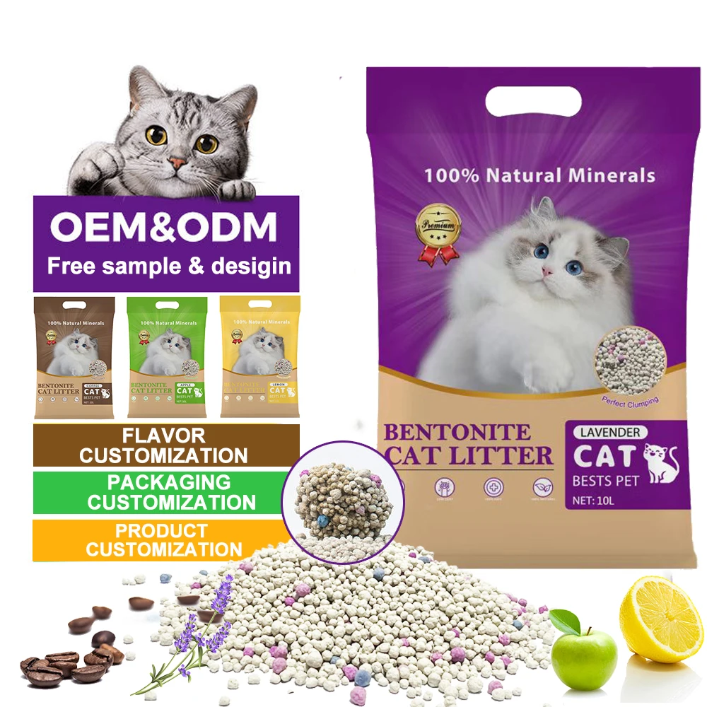 Top ranking Cat Litter Factory OEM / ODM Multi Fragrance Dust-Free Bulk Clumping kitty litter Ball Shaped Bentonite Cat sand