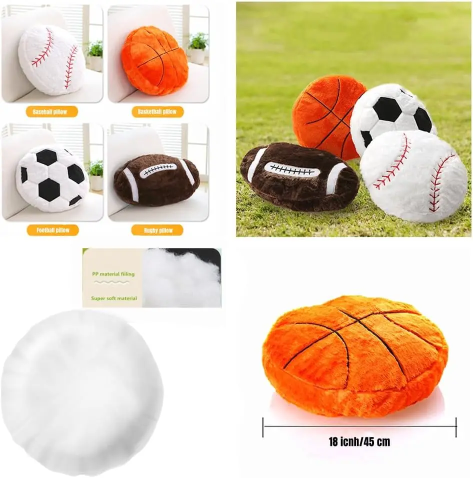 New Plush Basketball Pillow Fluffy Stuffed football  soccer ball decorative sofa Pillow cushion Durable Sport pillow