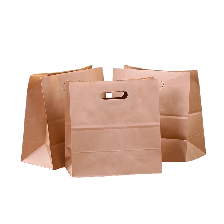 
Eco Friendly Custom Printing Die cut Handle Recycle Kraft Paper Bag With Hole Handle 