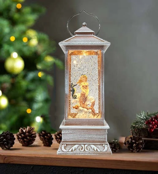 Battery or USB Power Crystal Water Spinning Glitter Ball Mermaid On Beach Design Snow Globe