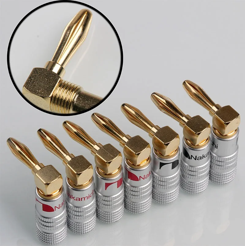 Right Angle 90 Degree Banana Plugs Gold Plated Musical Speaker Wire Cable Connector 4mm For HiFi