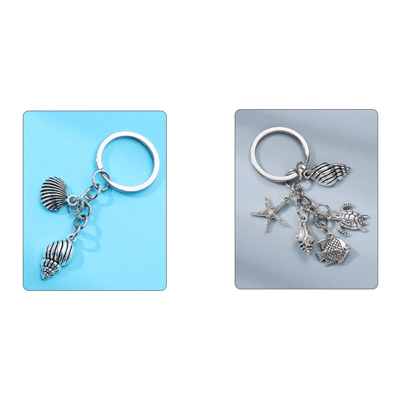 Fashion ocean series keychain shell starfish conch turtle goldfish charm alloy material match bags key charm accessories