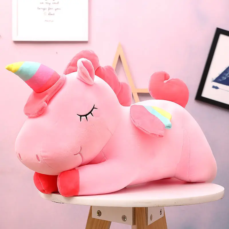 Cute angel unicorn throw pillow doll Rainbow colt throw pillow plush toy pink girl heart doll