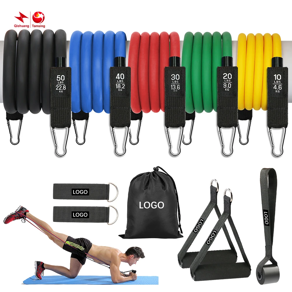 custom logo 11pcs/set 150 lbs Fitness Equipment Tube Band TPE  Pull up bands resistance tube set