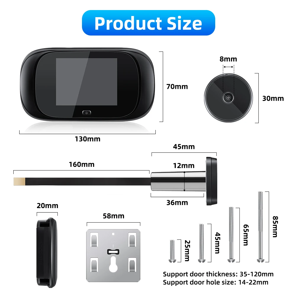 2.8 Inch Peephole Camera 90 Degree Smart Digital Door Viewer Security Monitor 300000 Pixels Resolution Invisible Camera