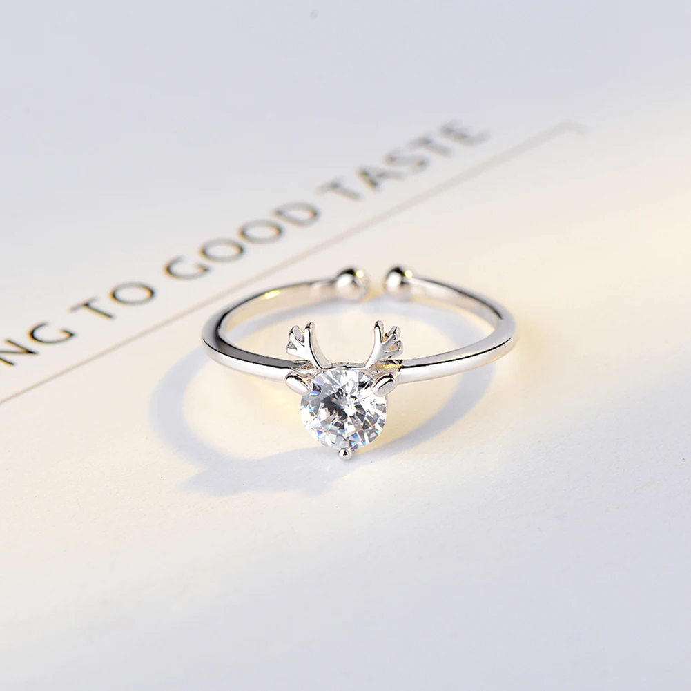 HOR01 RINNTIN Fine Jewelry Wholesale DIY Christmas Elk Deer Antler Head Adjustable Rings 925 Sterling Silver Women Rings