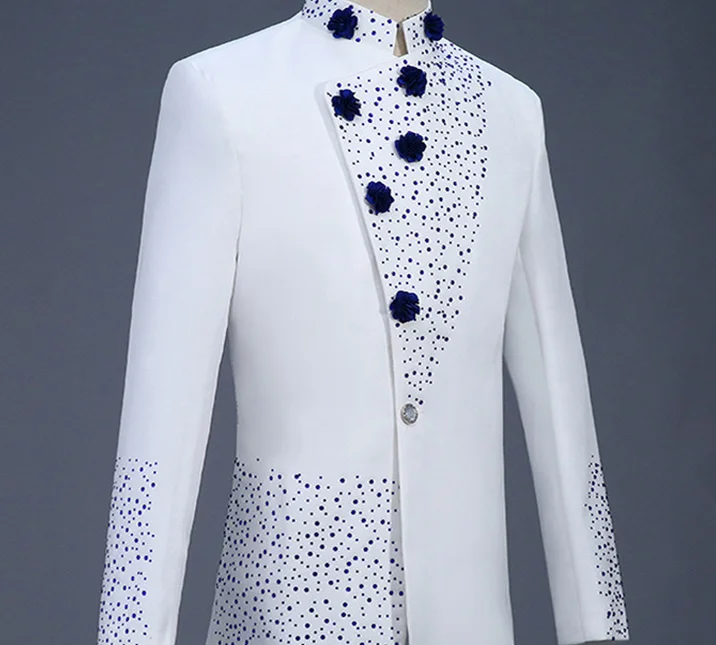 Ready to wear пользовательские молодого человека смокинг с синим бриллиантом и белым воротником, костюм