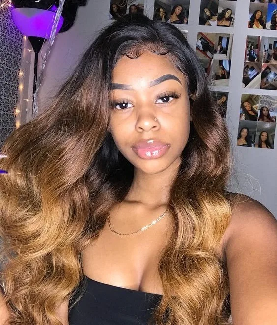 brown/blonde Ombre two Tone color Lace Front Wig 100% Brazilian Virgin Remy Human Hair Body Wave