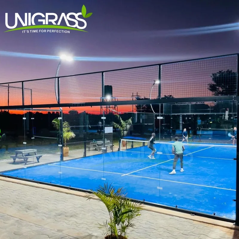 china supplier price High Quality indoor 10*20m Panoramic Padel Tennis Court Led Light green black artificial grass Padel Courts