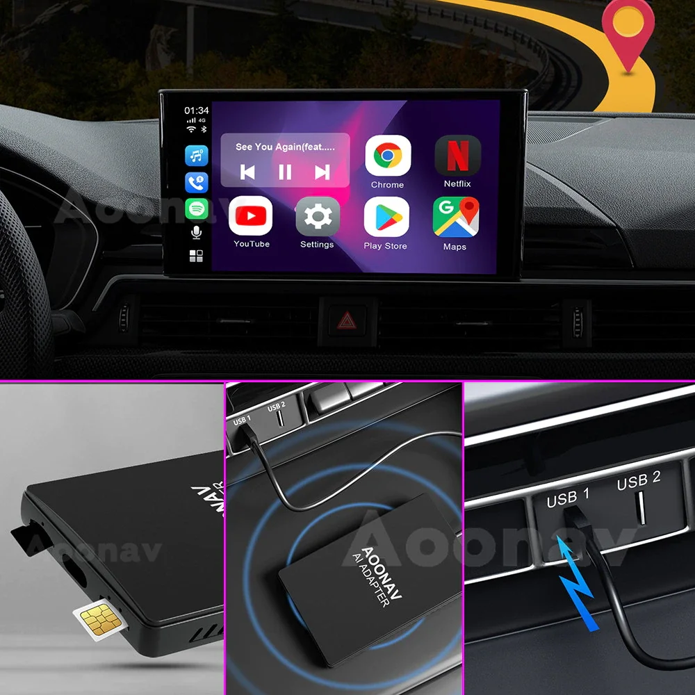 CarPlay AI Box для Audi E-tron 2019 2020 Android автомобильный радиоприемник мультимедийный плеер беспроводной Mirror link Netflix умный