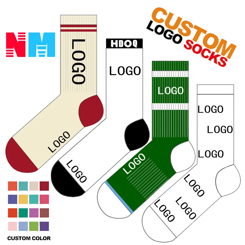 NMDZ OEM crew men tube calcetines Customize knitted embroidered design made embroidery custom logo cotton sport athletic socks