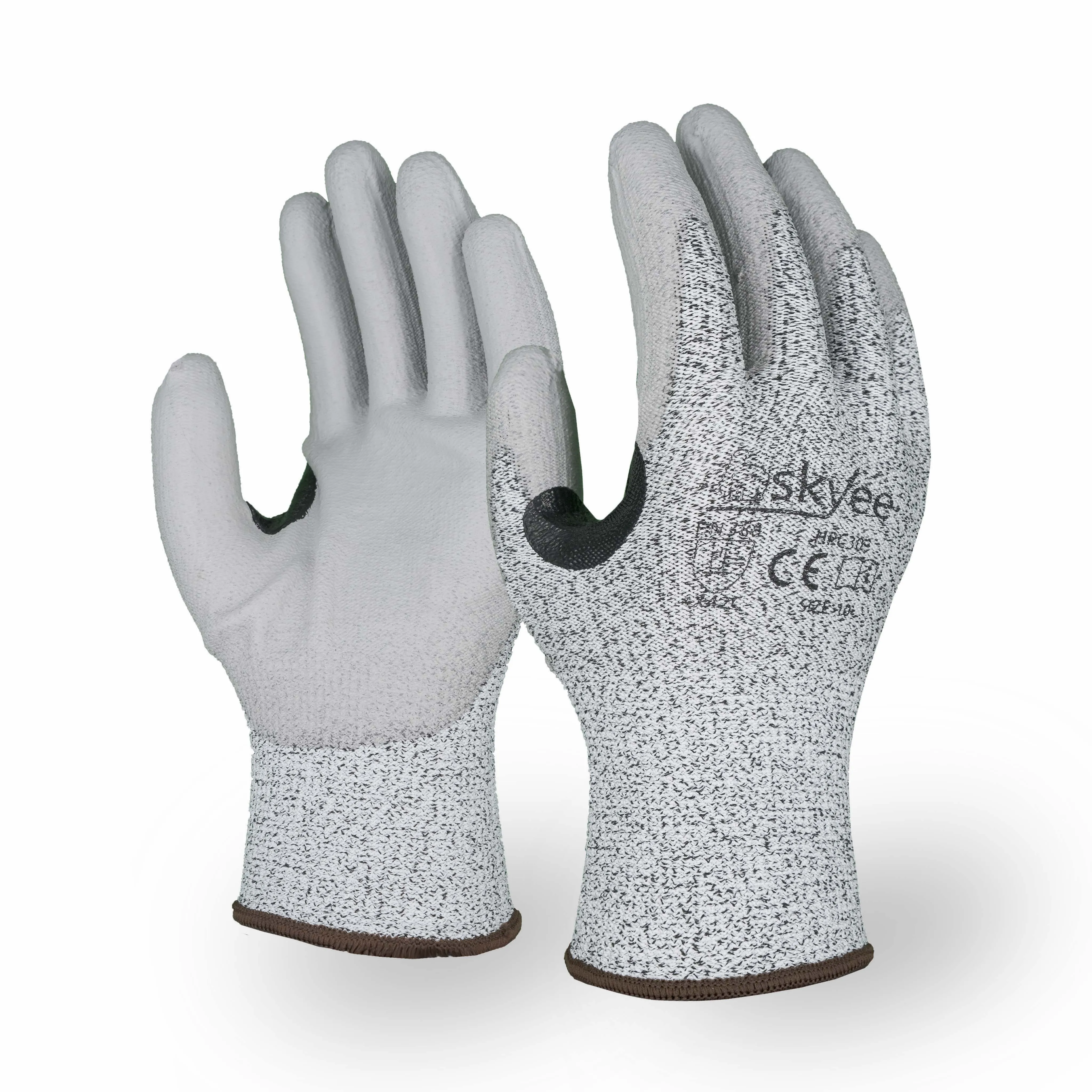 SKYEE custom grey pu palm coated 13g hppe knitted level 5 cut resistant antistatic construction gloves for gardening women