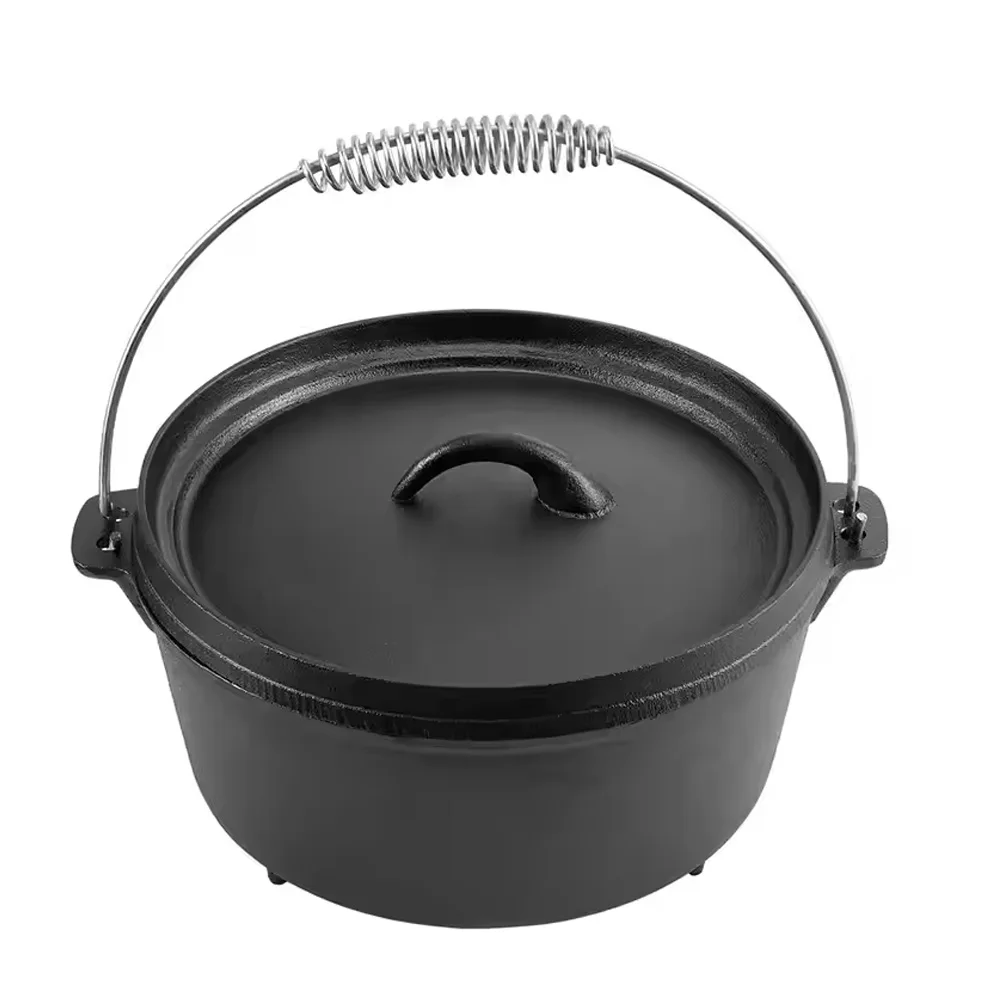 Cast Iron Dutch Oven with Enamel Coating Metal Lid Lifter & Storage Bag for Picnics for Camping