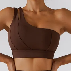 New Oblique One Shoulder Strap Women Sports Bra Hollow out Back Lines Strenuous Exercise Fitness Vest Yoga Bra Top skirts set