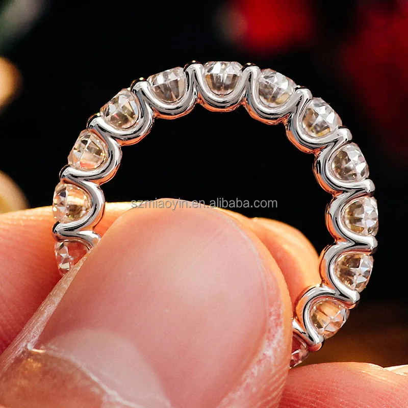 Wholesales Fine Jewelry 10K/14K/18K White Gold 0.6ct 4*6mm Oval Shape Moissanite Diamond Wedding Eternity Ring Band For Gift