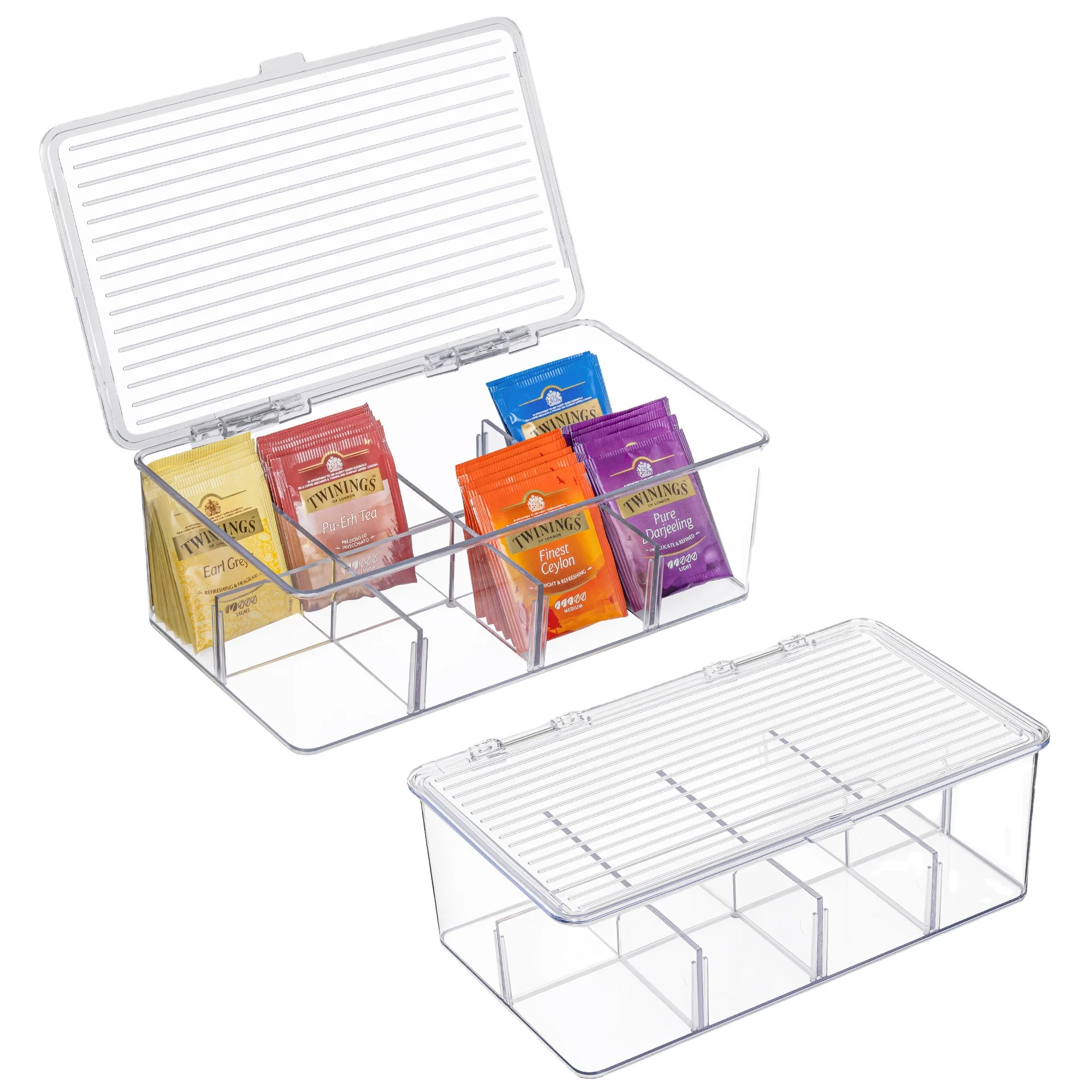 8 Grid Tea Bag Storage Box Transparent PET Organizer Coffee Sugar Tea Storage Refrigerator Container With Lid