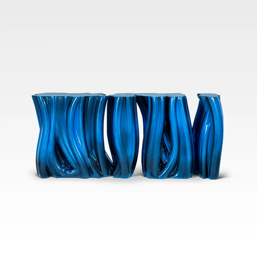 Luxury modern living room molded resin high Blue Frame fiberglass art Adjustable Color  console table side tables